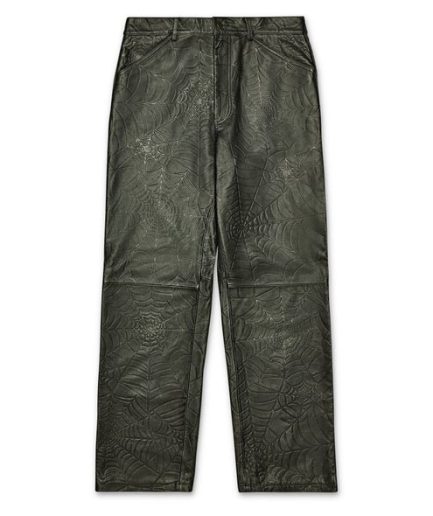 Sp5der Black Debossed Web Leather Pant