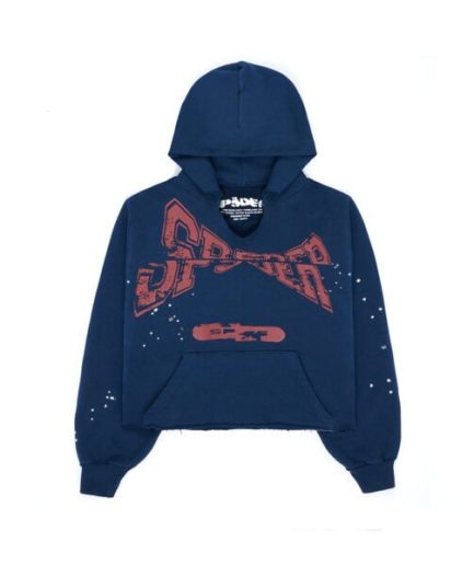 Sp5der Cropped Hoodie – Navy