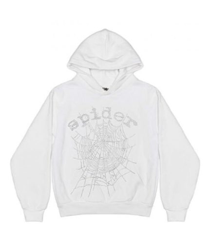 Sp5der OG Rhinestone Logo Hoodie – White