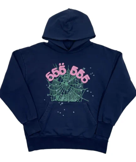 Spider Worldwide 555 Hooded Sweatshirt Dark Blue Pink Pre-Owned