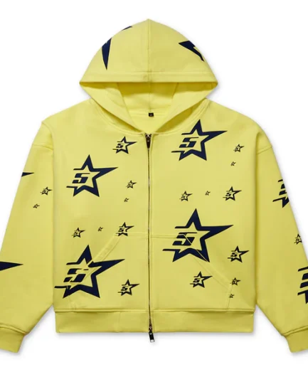 Sp5der Yellow Double Layer 5STAR Zip Hoodie